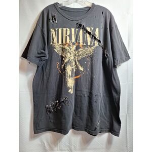 NIRVANA In Utero Angel TShirt Sz L/XL? Black Graphic Grunge Rock Band Distressed